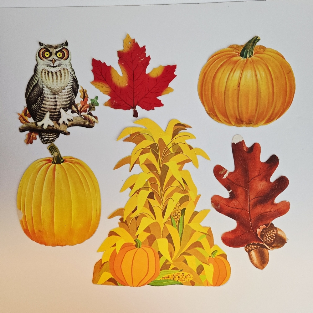 Vintage Thanksgiving Die Cut Wall Decorations Classroom Owl Pumpkin Leaves Corn